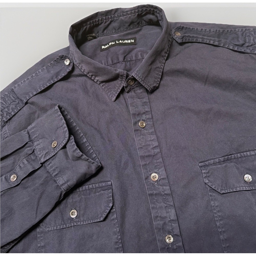 Ralph Lauren Black Label Shirt Mens XXL Long Sleeve Button Military Epaulettes